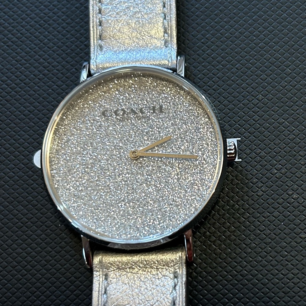 Coach Perry Watch With 36mm Silver Face & Silver Leather Band